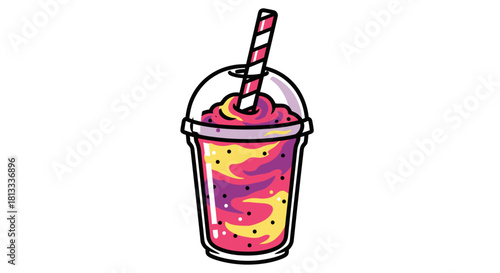 Strawberry ice cream and two cold glasses of cola with ice and straw isolated on white background