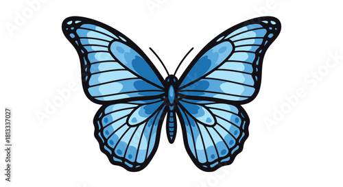 Isolated butterfly with blue and black wings on a white background, representing nature's colorful beauty