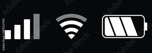 Status bar icon phone signal wifi battery icon vector illustration. Battery, signal, wifi icons, simple design. eps 10