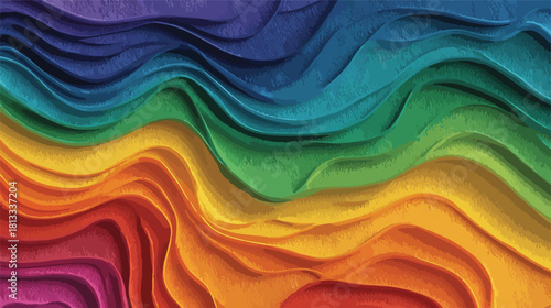 다채로운 색상의 물결 모양 추상 배경, 무지개색의 부드러운 곡선이 조화롭게 어우러진 디자인