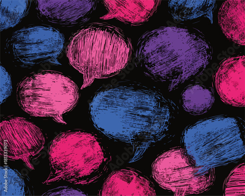 다채로운 색상의 말풍선 패턴 디자인, 소통과 아이디어의 시각적 표현