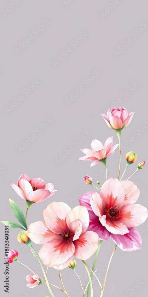 Fototapeta premium Delicate watercolor flowers, soft and ethereal, ideal for wedding stationery, artistic, illustration