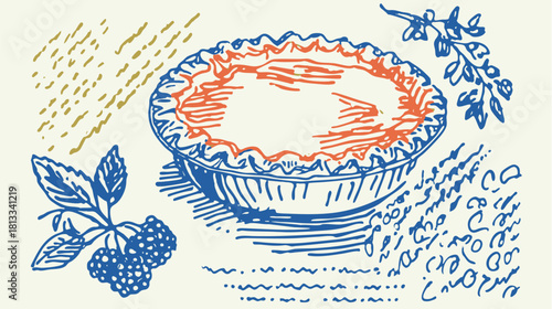 Rustic hand drawn pie illustration with vintage sketch details