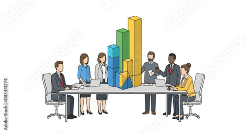 Business team analyzing growth chart data in a modern meeting room