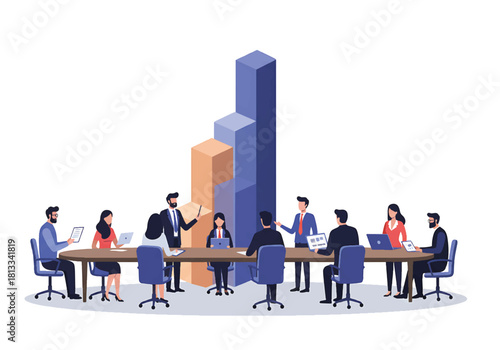 Business Meeting with Bar Chart Team Collaboration for Growth and Success