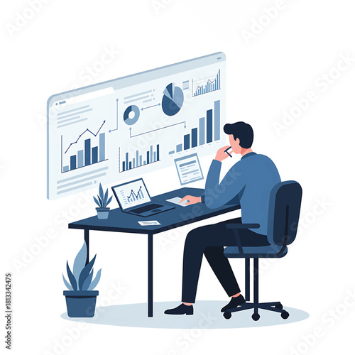 Business analysis and data visualization on computer screens