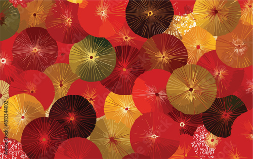 다채로운 색상의 둥근 모양 패턴이 조화롭게 어우러진 추상적인 디자인