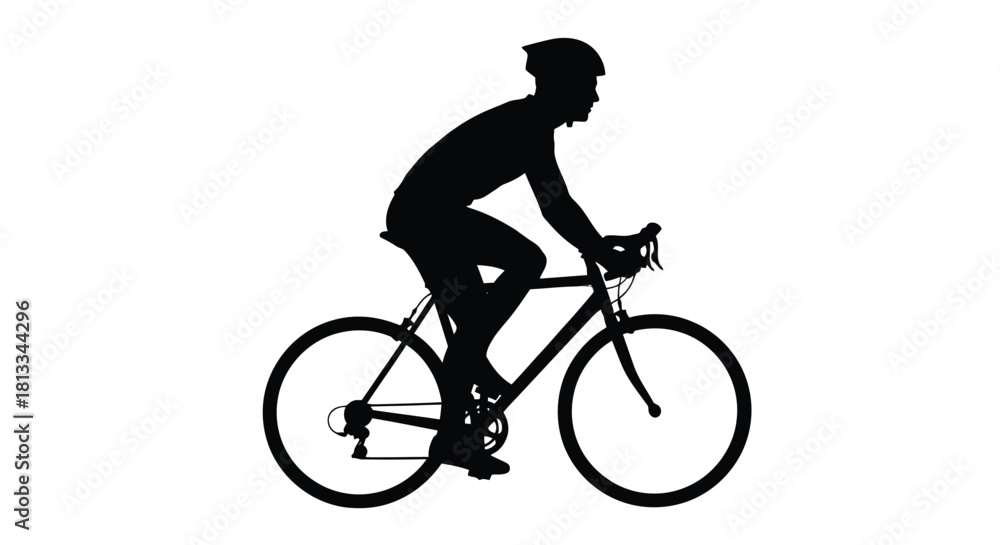 Obraz premium Black Silhouette of a Male Cyclist Riding a Road Bike Vector Illustration