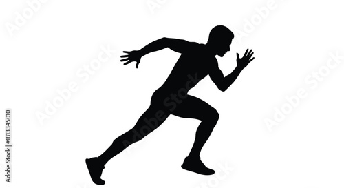Black Silhouette of Male Sprinter Running Vector Illustration