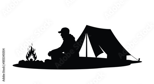 Abstract geometric silhouette design with bold color accents and helvetica courier typography