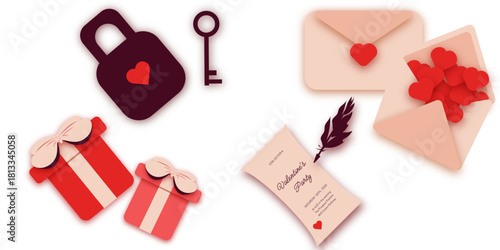 Vector set of Valentine's Day elements. Celebrate love. Cartoon style. Can be used as elements for a holiday poster or card.