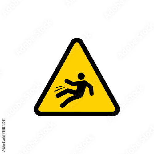 Safety Warning Sign Falling Person Yellow Triangle Symbol for Hazard and Danger