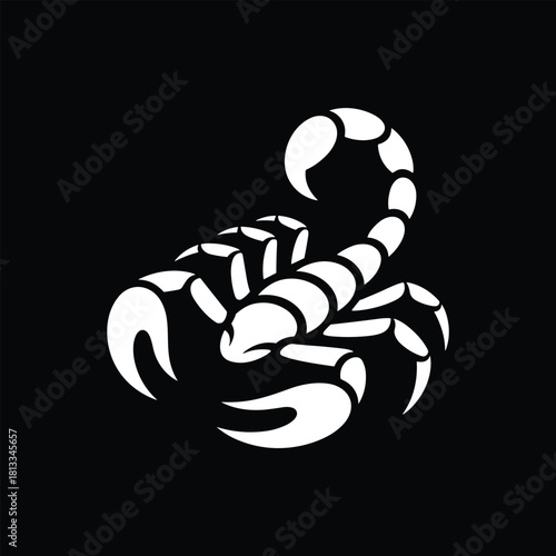 Aggressive Scorpion Mascot Graphic - White Silhouette of Poisonous Insect on Black Background