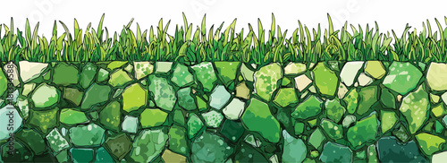 잔디와 돌담의 단면을 보여주는 일러스트레이션으로, 자연의 아름다움을 표현했습니다.