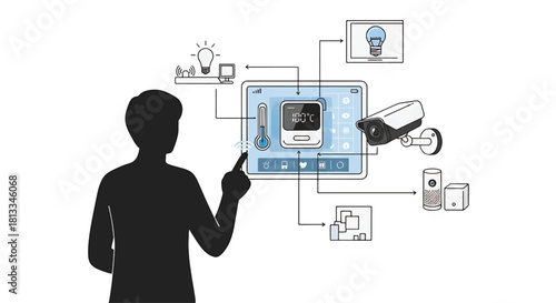 Smart Home Automation Technology System Concept with User Interface and Security Camera
