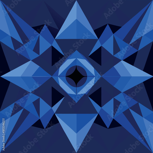 Abstract geometric blue starburst pattern with diamond center