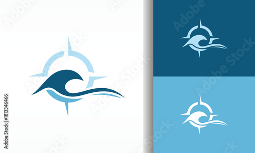 Ocean Wave and Compass Rose Navigation Logo