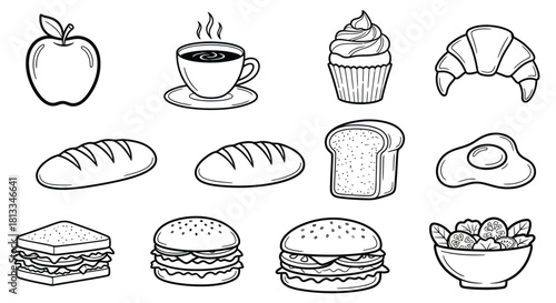 A delightful assortment of breakfast and bakery items in black and white