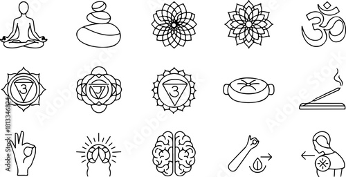 Find Inner Peace with Yoga and Chakra Symbols: A Collection of Meditative Icons and Spiritual Elements for Wellness and Relaxation