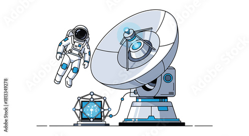 Astronaut and Satellite Dish Technology Communication Concept