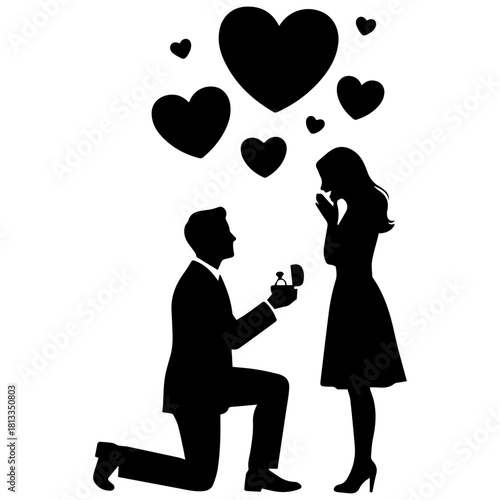 Black Silhouette of Man Kneeling in Formal Attire for a Proposal or Romantic Gesture