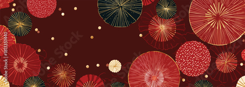 화려한 붉은색과 금색 원형 패턴이 어우러진 추상적인 배경 디자인