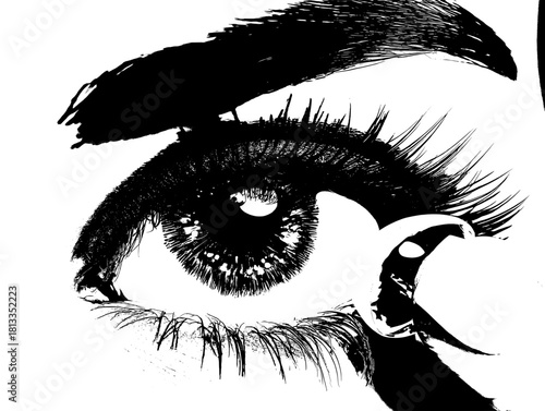 Eye-care clipart: fingertip holding contact lens near left eye, brown iris white background clean line art, perfect for hospital poster, optician flyer, vision guide