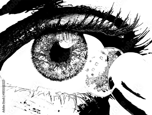 E-commerce icon clipart: brown cosmetic lens fingertip application step, copy space, fit listing detail, package side, shop thumbnail