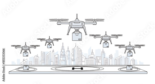 Delivery Drones in Cityscape