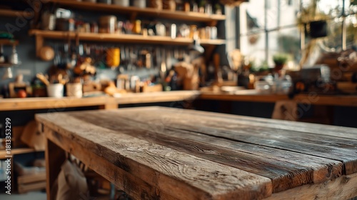 Empty wooden workbench in craft