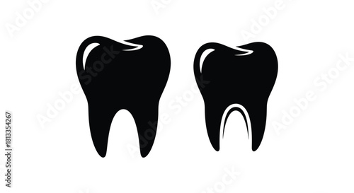 Two black and white illustrations depicting human teeth with distinct shapes
