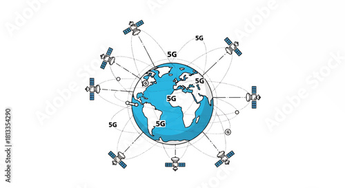 Global 5G Network Satellites Orbiting Earth Illustrating Connectivity and Wireless Technology
