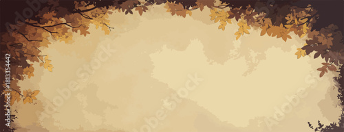 가을 숲의 나뭇잎 프레임, 부드러운 빛과 따뜻한 색감의 자연 배경