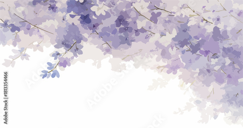 부드러운 수채화 스타일의 연보라색 꽃잎들이 흰색 배경에 흩날리는 아름다운 일러스트