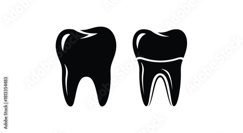 Simple illustration of two black teeth against a stark white background