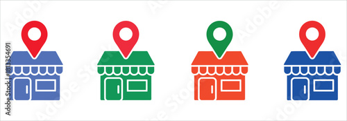 Find nearby shops easily with these colorful store location icons, perfect for modern apps, websites, and marketing materials showcasing retail locations.