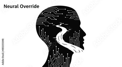 Abstract representation of neural network pathways within a human head silhouette