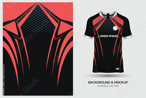 Aggressive Black and Red Wing Motif Esports Jersey Design with Halftone Dots