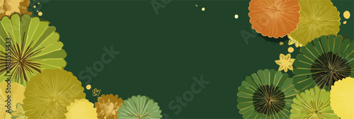 다채로운 부채 모양의 꽃잎이 배경에 펼쳐진 아름다운 벡터 아트