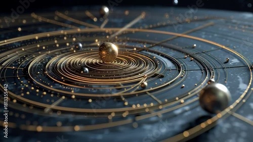 An animated footage showing a side-angle view of the geocentric model of the universe, with the Earth fixed at the center.