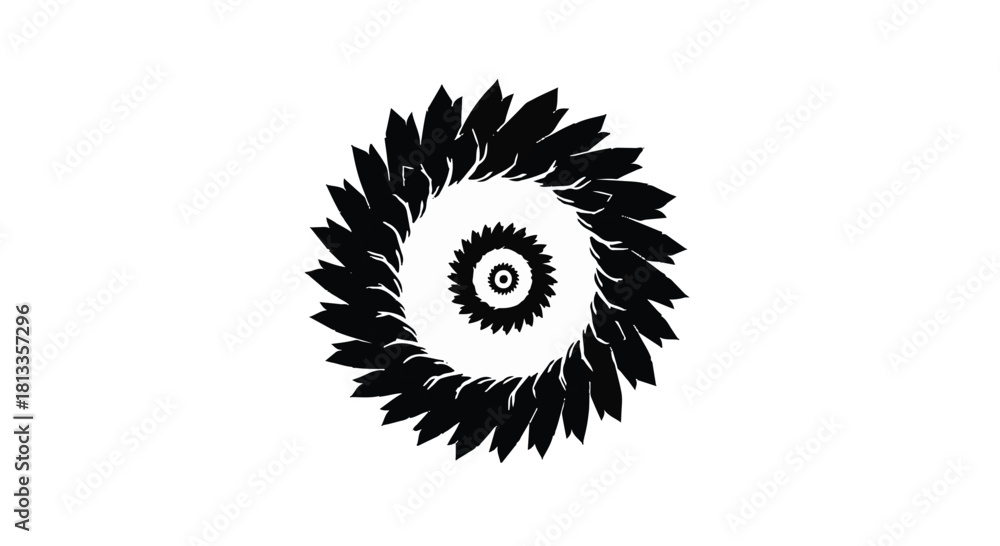 Fototapeta premium Intricate black abstract circular pattern with a radial symmetry on a white background.