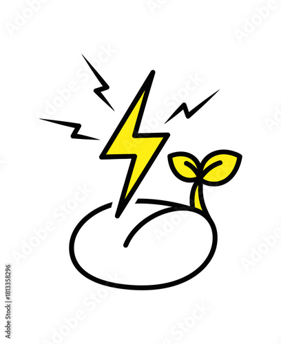 Illustration of a seed sprouting with a lightning bolt, symbolizing growth and energy isolated on