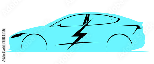Electric car with lightning bolt symbol isolated on, showcasing ecofriendly transportation