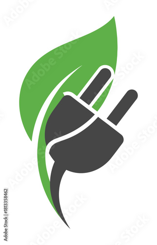 Green energy logo with a plug and leaf isolated on, symbolizing ecofriendly power solutions