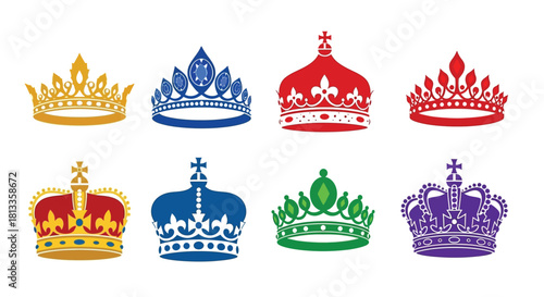 A colorful assortment of regal crowns in various styles and designs