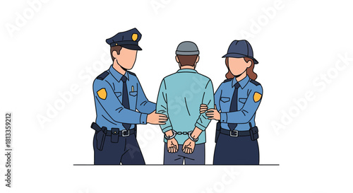 Police officers arresting a suspect with hands cuffed behind their back