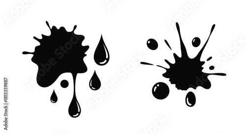 Abstract black ink splatters and droplets on a white background illustration