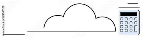 Cloud shape connected to a calculator portrays digital data storage, processing, and technology integration. Ideal for tech, finance, education, cloud solutions, minimalism, innovation simple flat