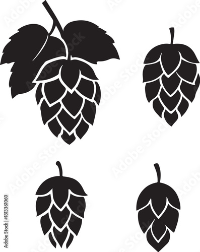 PrintBlack silhouette of hops flowers and leaves on white background