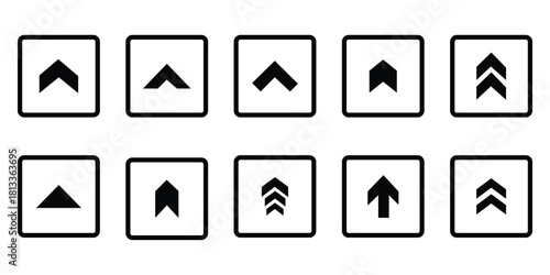 Set  swipe up arrows icons. Different black arrows sign upwards. Scroll or swipe up. Graphic vector elements for web, applications, infographic, social media. Concepts for Web and Mobile Applications.